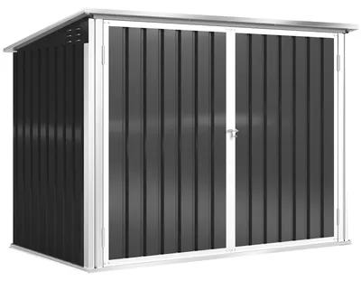 Productafbeelding van Outsunny afvalbakkenbox voor 2 afvalbakken, gemaakt van verzinkt staal. Afvalbox in donkergrijs