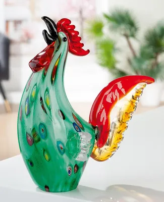 Produktbild von Gilde Glass Art, Figur, Hahn, "Wildflower", Glas, grün, VE 2, L. 12.5 cm, B. 25.5 cm, H. 27 cm 39841 4063387398418