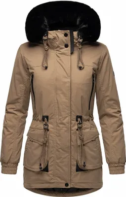 Produktbild von Navahoo Damen Winter Jacke Kurz Stepp Mantel Parka Kapuze warm Kunstfell Olessaa Taupe Gr. 38 - M