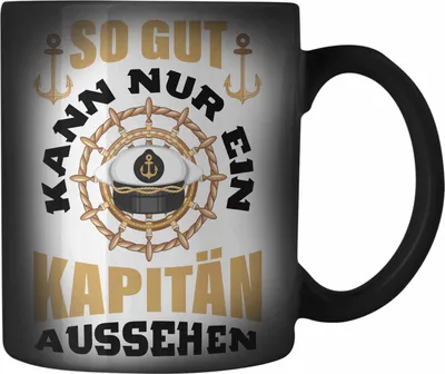 Produktbild von Trendation - Segeln Geschenk Farbwechsel Zauber-Tasse Segler Geschenkidee Segelboot Kapitän Karabiner Farbwechsel Zauber-Tasse Edelstahl Kaffeebecher So Gut Kann Nur Ein Kapitän Aussehen (Schwarz)