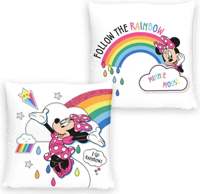 Immagine prodotto di Cuscino Minnie Mouse Rainbow 40x40 cm da abbinare alla biancheria da letto