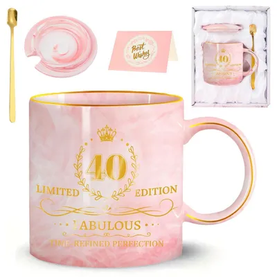 Immagine prodotto di Set regalo in Vetroceramica per il 40° compleanno della signora Rosa, composto da una tazza da 12 once, un cucchiaino e un coperchio