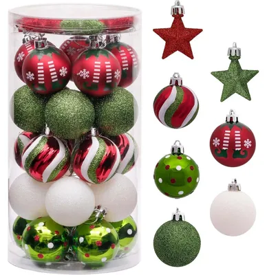 Productafbeelding van Kerstballen, 35 stuks, 4 cm, plastic, kerstboomversiering, set in rood, groen en wit