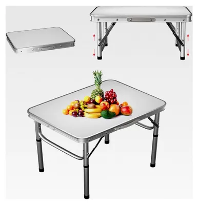 Produktbild von Klapptisch 60 x 45 x 26/56 cm Weiß Aluminium, tragbar für Camping, Balkon und Garten, höhenverstellbar