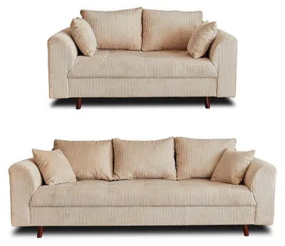 Image de Best Mobilier Rune - Ensemble de canapés droits 2+3 places velours côtelé , Beige