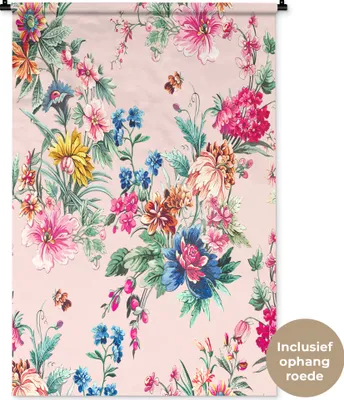 Produktbild von MuchoWow® Wandteppich Wandbehang Blumen - Pastell - Vintage 90x135 cm Tapisserie Dekoration Wandtuch - Baumwolle - Wandskulptur