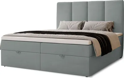 Produktbild von Boxspringbett Malmo mit 2 Bettkästen, 120x200, Farbe: Grau, Velourstoff, Doppelbett mit Bonell-Matratze inkl. Topper