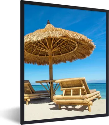 Produktbild von MuchoWow® Gerahmtes Poster Strandkorb - Strand - Sonnenschirm - Meer - Sommer 30x40 cm - Poster mit Schwarzem Bilderrahmen Wandposter Rahmen Foto Bilder - Wanddeko - Kunstdrucke