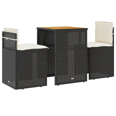 Produktbild von vidaXL 3-tlg. Bistro-Set mit Kissen Schwarz Poly Rattan