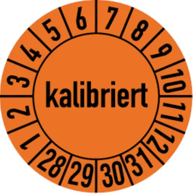 Produktbild von Dreifke® Prüfplakette, kalibriert, orange/schwarz, Folie, Ø 30 m - 30 mm Foli...