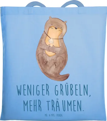 Produktbild von Mr. & Mrs. Panda Jutebeutel Otter Muschel - Sky Blue - Geschenk, Tasche, Träumen, Tote Bag, Shopping, Stoffbeutel, Laptoptasche, Positiv, Motivation, Optimistisch, Uni