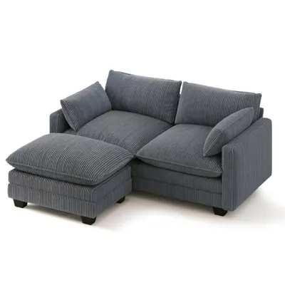 Produktbild von BEALIFE Ecksofa 168x76x91 cm  | 2-Sitzer + Ottomane aus Cord | Für kleine Wohnzimmer & Schlafzimmer | Beige/Dunkelgrau | AR88-16