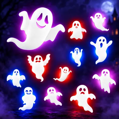 Productafbeelding van 12 x LED spirit wall stickers Halloween decoration, 12 designs white