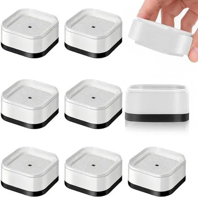 Produktbild von Unyqoos® Set 8 stapelbare Möbel-Erhöhungen 7×3,5 cm, Kunststoff, rutschfeste Unterlage schwarz – verstellbar für Bett, Sofa & Waschmaschine