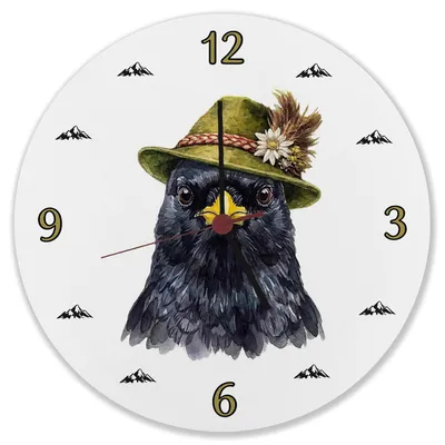 Produktbild von Alpendohle mit alpenländischem Trachtenhut Wanduhr aus MDF