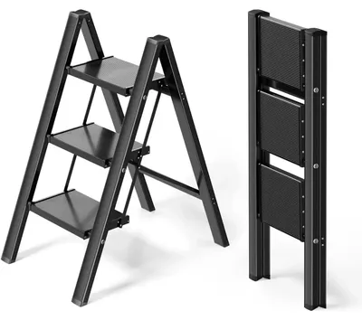 Produktbild von Haustreppe – 4 Stufen, Aluminium, Küchenleiter mit rutschfesten Trittflächen und Handlauf – 101 cm