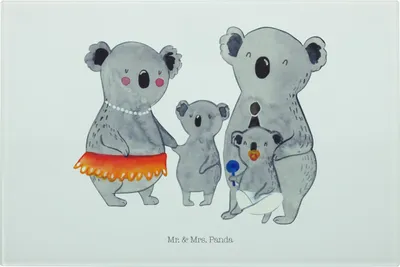 Produktbild von Mr. & Mrs. Panda Glas Schneidbrett Koala Familie - Weiß - Geschenk, Schneidplatte, Koalas, Kinder, Glasschneidebrett, Muttertag, Family, Hackbrett, Küchenbrett