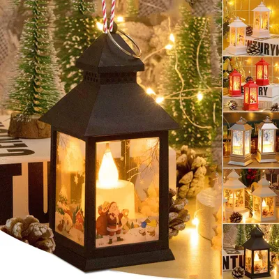 Produktbild von Przenośne lampiony bożonarodzeniowe z bezpłomieniowymi świecami LED, świąteczna mini latarnia wisząca, dekoracja bożonarodzeniowa Lampion bożonarodzeniowy Ozdoba choinkowa