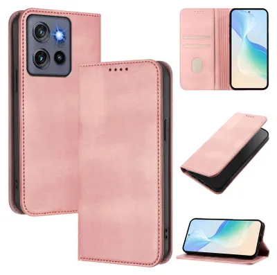 Produktbild von Handyhülle für Motorola Edge 50 Neo, Vintage Leder RFID Schutz Kartenfach Standfunktion Magnetische Klapphülle Pink