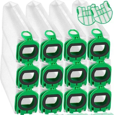 Produktbild von 12 Stoffsaugertaschen für Vorwerk Kobold VB100 FP100 VB 100 FP 100 mit 2 Motorfiltern - Stoffsaugertaschen - Premium Filterzusätze für Stoffsaugertaschen, Ersatz für Kobold VB100 Akkustoffsaugertaschen