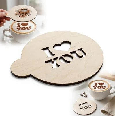 Produktbild von Schablone für die Dekoration von Kaffee „I LOVE YOU“ – Herz-Latte-Art für Cappuccino, 10 cm