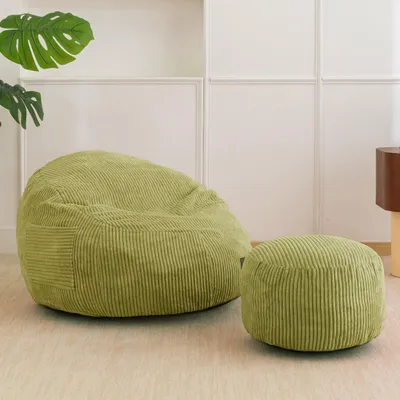 Cord-Zitzak mit Fußhocker, Schaumstofffüllung, für Kinder, Wohnzimmer