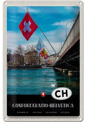 Produktbild von Blechschild Reise 20x30cm Confoederatio Helvetica Brücke Flagge