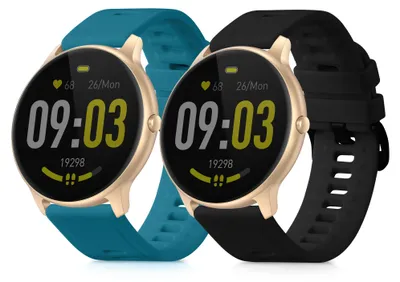 Produktbild von kwmobile 2x Uhrenarmband für AGPTEK LW11 Armband - Fitnesstracker Band Set aus TPU Silikon - Ersatzarmband Smartwatch - Petrol matt Schwarz