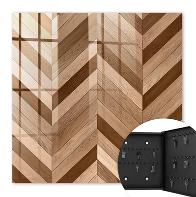 Produktbild von Metall Schlüsselkasten 30 x 30 cm - schwarzer Schlüsselschrank zur Wandmontage - wandhängende Schlüsselbox mit Tür - rechts öffnend - Schlüsselaufbewahrung für Flur - Büro - Arbeitszimmer - Werkstatt - Garage - Holz-Fischgrätmuster