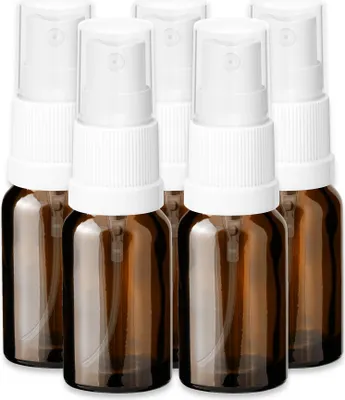 Produktbild von 5x Glasflasche braun 10 ml mit weißem Zerstäuber leere Kosmetikflasche