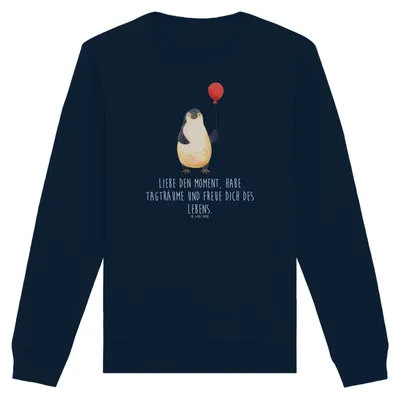 Produktbild von Mr. & Mrs. Panda Baumwoll Pullover Pinguin Luftballon Größe XXL - French Navy - Geschenk, Lebenslust, Pulli, Liebe, Geschenkidee, Organic Sweater, Glück, Sweatshirt
