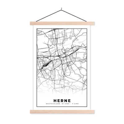 Produktbild von MuchoWow® Textilposter Herne - Stadtplan - Karte 120x180 cm mit holzfarbenen Rahmen - Textil-Plakat