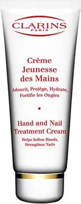 Zdjęcie produktu dla Clarins Hand & Nail Treatment Cream, Kremowy, Unisex, Skóra uniwersalna, Nawilżający, Regeneracja, Zmiękczający, Wzmacniający, 100 ml, Tubka