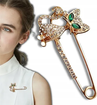 Produktbild von EDIBAZZAR | Goldene Kätzchenbrosche mit Zirkonia-Katzennadel und Sicherheitsnadel, elegante Anstecknadel