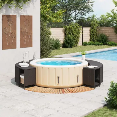 Produktbild von vidaXL Whirlpool-Umrandung Schwarz Poly-Rattan und Massivholz Akazie