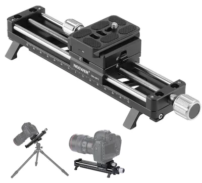 Produktbild von NEEWER 140mm Makro Fokussierschiene, Makro Slider mit 360° Drehung, 4 Wege Verriegelung, einziehbare Füße, Acra Typ QR Platte, 1/4" und 3/8" Schraube für Makrofotografie im Nahbereich, GM-MP2