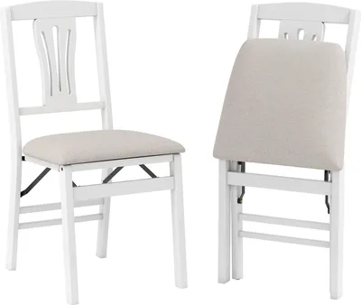 Immagine prodotto di Set di 2 sedie pieghevoli COSTWAY, sedie da pranzo con sedili e struttura in legno massiccio, sedie da cucina pieghevoli, sedia imbottita fino a 170 kg, bianco