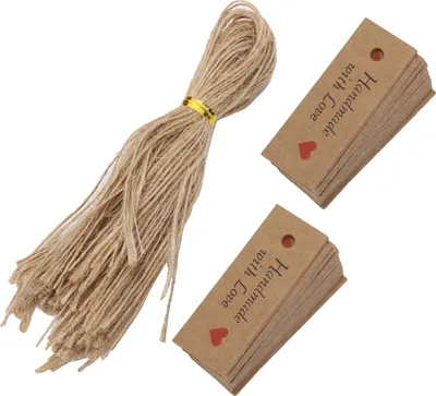 Produktbild von 100 Stück Geschenkanhänger, Backbeutel, Kraftpapier, Karten, Hochzeit, Gastgeschenke mit Bindfäden
