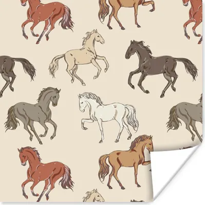 Produktbild von MuchoWow® Poster Pferde - Rosa - Muster - Mädchen - Kinder - Mädchen 50x50 cm - Wohnzimmerdekoration