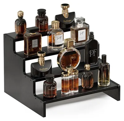 Parfüm-Organizer 4-stufig, Holz, schwarz, 34x30x24 cm