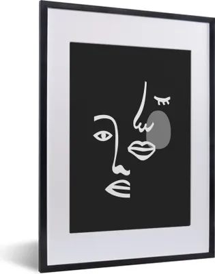Produktbild von MuchoWow® Gerahmtes Poster Illustration - Gesicht - Schwarz - Weiß 30x40 cm - Poster mit Schwarzem Bilderrahmen Wandposter Rahmen Foto Bilder - Wandposter Schlafzimmer