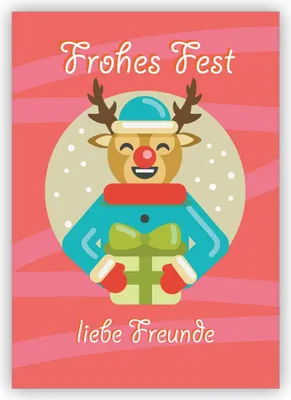 Produktbild von Nette Weihnachtskarte mit Rentier: Frohes Fest liebe Freunde
