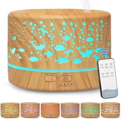 Image de Humidificateur Essentielle 700 ml avec minuterie, diffuseur d'aromathérapie à ultrasons avec 7 couleurs pour le bureau, le yoga, le bien-être, la chambre à coucher - bois clair