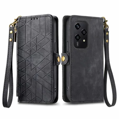 Produktbild von Für Honor 200 Lite Kunstleder Zipper Wallet Tasche mit Schlaufe Schutz Hülle Case Cover Schwarz