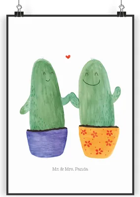 Produktbild von Mr. & Mrs. Panda Bild Kaktus Liebe DIN A3 - Weiß - Geschenk, Kakteen, Kunstdruck, Paar, Pärchen, wanddeko, Plakat, Hochzeit, drucke, poster, Trennung, Love