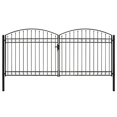 Obrázok produktu pre The Living Store plotová brána dvojkrídlová oblúková oceľová 400 x 200 cm čierna