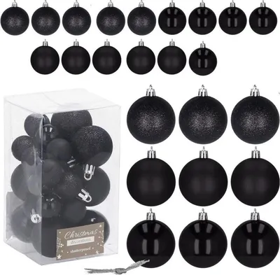 Image de Boules de Noël noires assorties - 2,5/4 cm, lot de 25 pièces