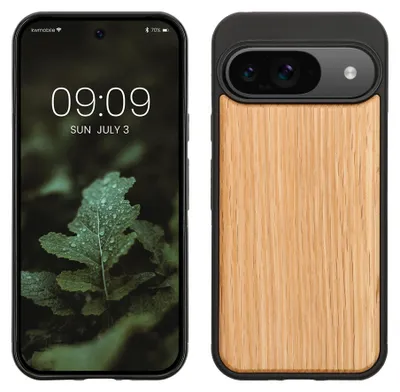 Produktbild von kwmobile Handyhülle für Google Pixel 9 / Pixel 9 Pro Hülle Holz - Case mit TPU Bumper - Stoßfestes Hardcase - Schutzhülle Cover in Hellbraun Braun