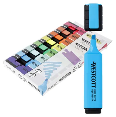 Produktbild von Westcott Textmarker Set 8 Farben wischfest Strichstärke 2-5 mm Keilspitze 2h Austrocknungsschutz
