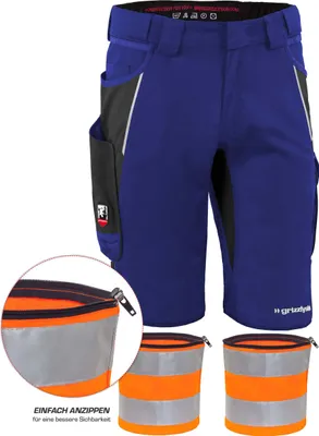 Produktbild von Qualitex kurze Arbeitshose - REFLEX-BUNDLE IRON Shorts + Reflexstreif - Lyocell, Cordura & Stretch - in Farbe: kornblau/schwarz - Herren: 48 - Damen: 42